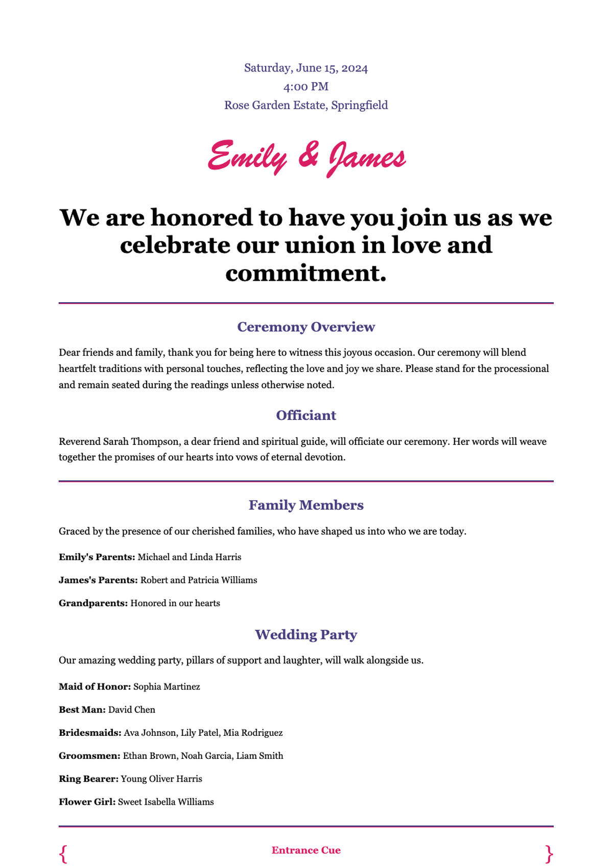 Wedding ceremony program with purple and pink accents_variant_2